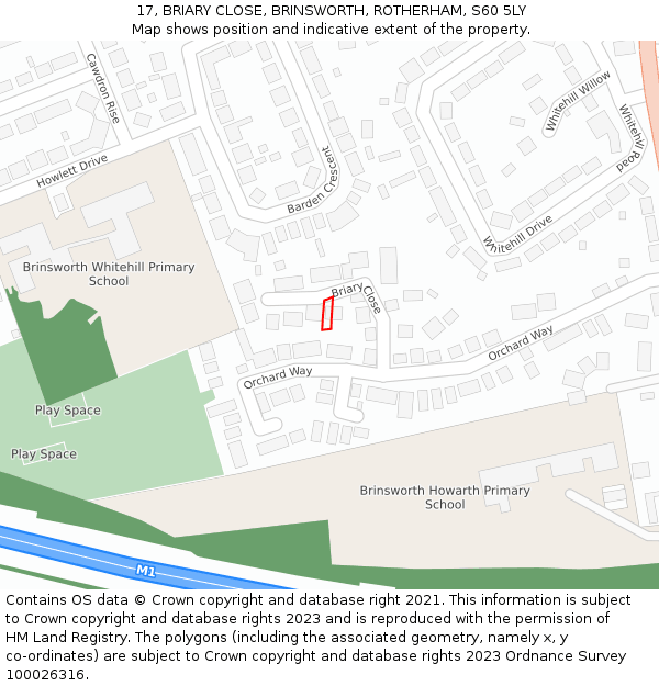 17, BRIARY CLOSE, BRINSWORTH, ROTHERHAM, S60 5LY: Location map and indicative extent of plot