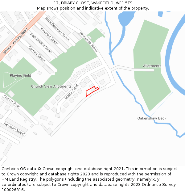 17, BRIARY CLOSE, WAKEFIELD, WF1 5TS: Location map and indicative extent of plot