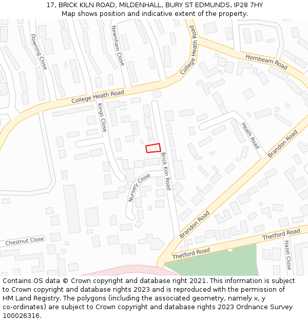 17, BRICK KILN ROAD, MILDENHALL, BURY ST EDMUNDS, IP28 7HY: Location map and indicative extent of plot