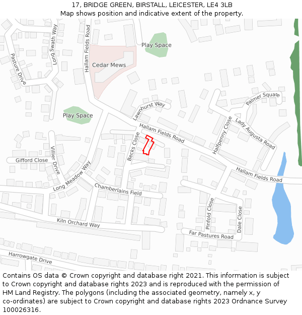 17, BRIDGE GREEN, BIRSTALL, LEICESTER, LE4 3LB: Location map and indicative extent of plot