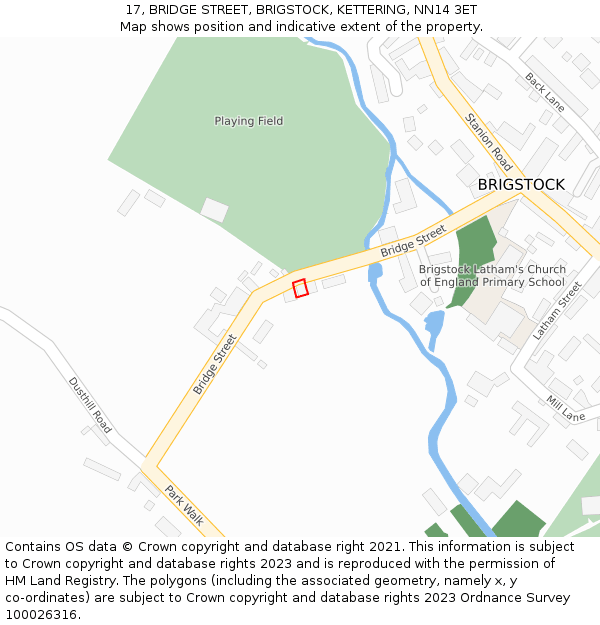 17, BRIDGE STREET, BRIGSTOCK, KETTERING, NN14 3ET: Location map and indicative extent of plot