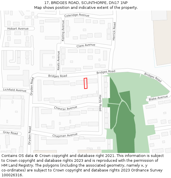 17, BRIDGES ROAD, SCUNTHORPE, DN17 1NP: Location map and indicative extent of plot