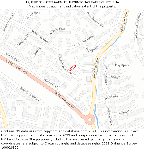 17, BRIDGEWATER AVENUE, THORNTON-CLEVELEYS, FY5 3NA: Location map and indicative extent of plot