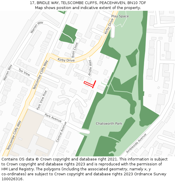 17, BRIDLE WAY, TELSCOMBE CLIFFS, PEACEHAVEN, BN10 7DF: Location map and indicative extent of plot