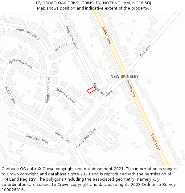 17, BROAD OAK DRIVE, BRINSLEY, NOTTINGHAM, NG16 5DJ: Location map and indicative extent of plot