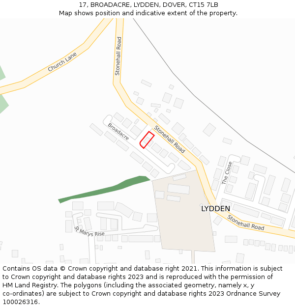 17, BROADACRE, LYDDEN, DOVER, CT15 7LB: Location map and indicative extent of plot