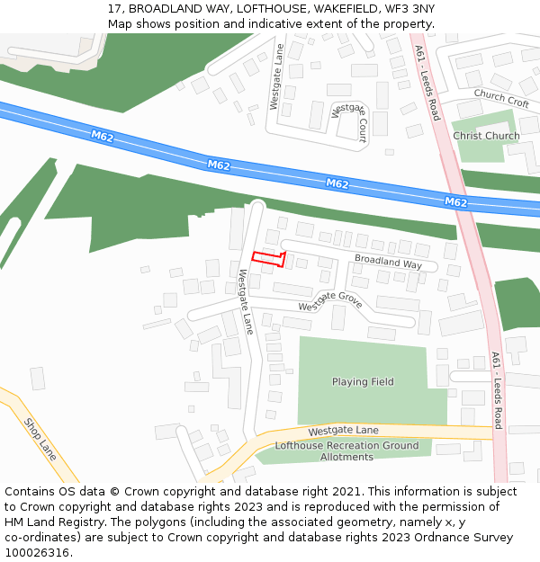 17, BROADLAND WAY, LOFTHOUSE, WAKEFIELD, WF3 3NY: Location map and indicative extent of plot