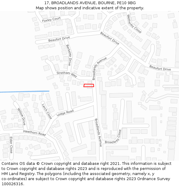 17, BROADLANDS AVENUE, BOURNE, PE10 9BG: Location map and indicative extent of plot