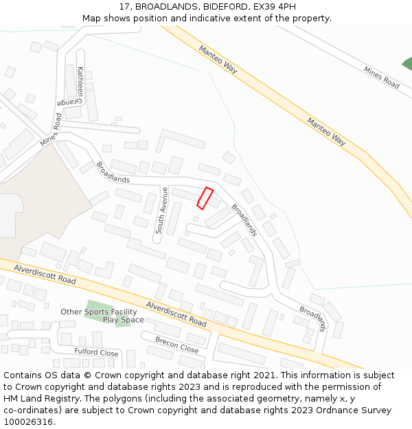 17, BROADLANDS, BIDEFORD, EX39 4PH: Location map and indicative extent of plot