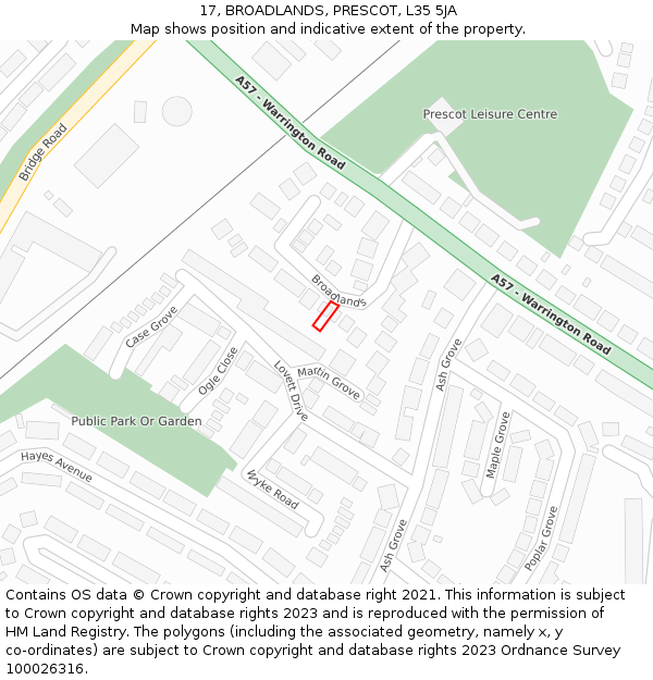 17, BROADLANDS, PRESCOT, L35 5JA: Location map and indicative extent of plot