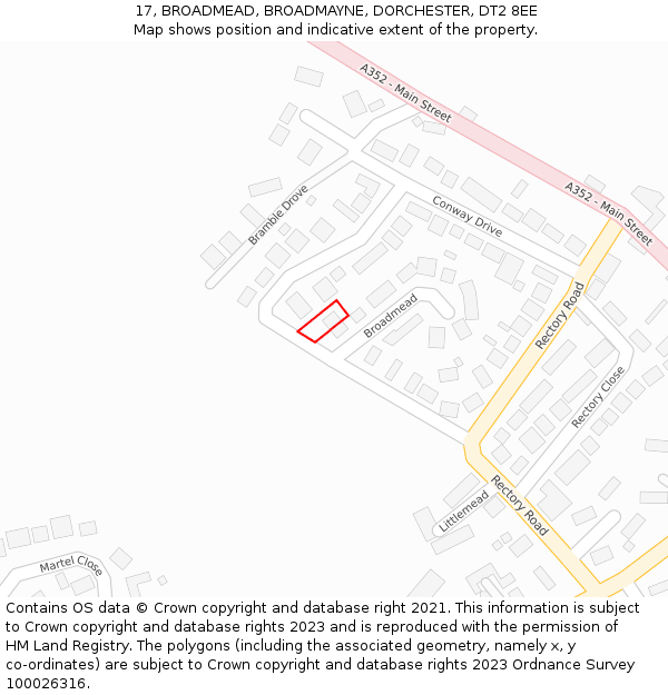 17, BROADMEAD, BROADMAYNE, DORCHESTER, DT2 8EE: Location map and indicative extent of plot