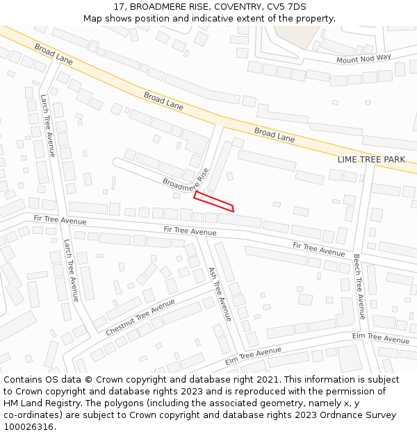 17, BROADMERE RISE, COVENTRY, CV5 7DS: Location map and indicative extent of plot