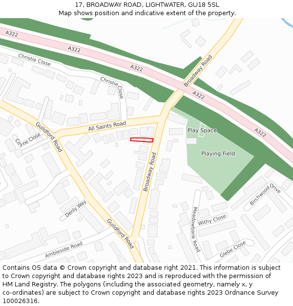 17, BROADWAY ROAD, LIGHTWATER, GU18 5SL: Location map and indicative extent of plot