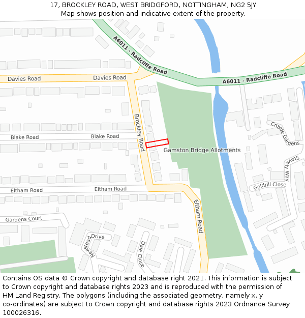 17, BROCKLEY ROAD, WEST BRIDGFORD, NOTTINGHAM, NG2 5JY: Location map and indicative extent of plot