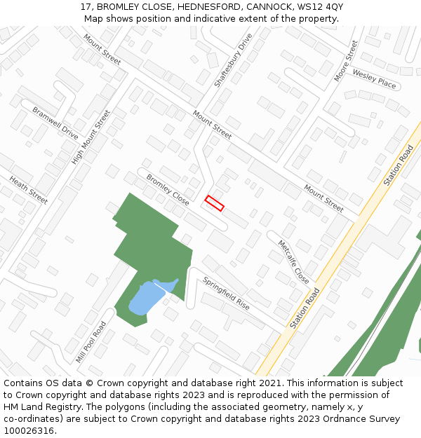 17, BROMLEY CLOSE, HEDNESFORD, CANNOCK, WS12 4QY: Location map and indicative extent of plot