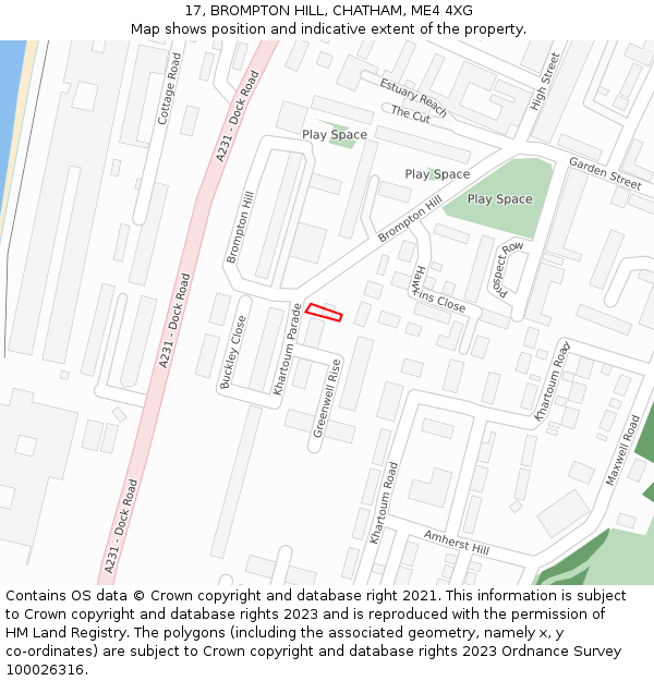 17, BROMPTON HILL, CHATHAM, ME4 4XG: Location map and indicative extent of plot