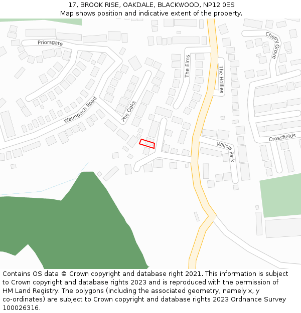 17, BROOK RISE, OAKDALE, BLACKWOOD, NP12 0ES: Location map and indicative extent of plot