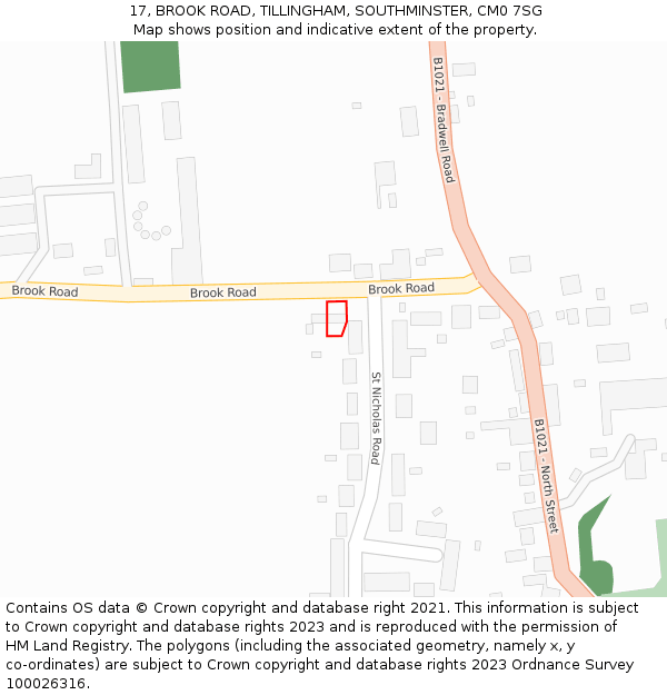 17, BROOK ROAD, TILLINGHAM, SOUTHMINSTER, CM0 7SG: Location map and indicative extent of plot