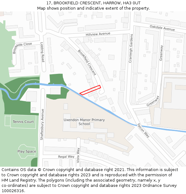 17, BROOKFIELD CRESCENT, HARROW, HA3 0UT: Location map and indicative extent of plot