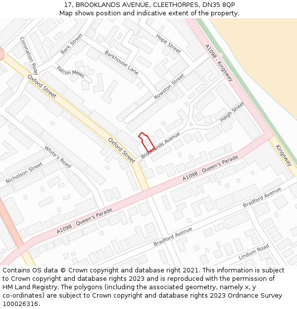 17, BROOKLANDS AVENUE, CLEETHORPES, DN35 8QP: Location map and indicative extent of plot