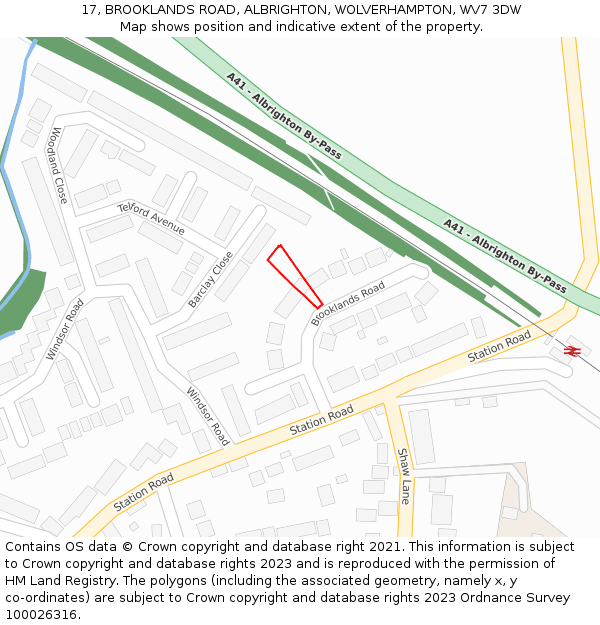 17, BROOKLANDS ROAD, ALBRIGHTON, WOLVERHAMPTON, WV7 3DW: Location map and indicative extent of plot