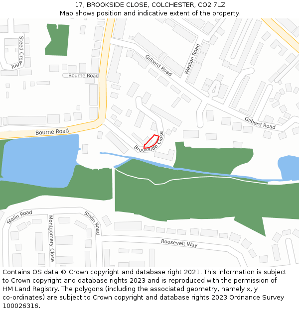 17, BROOKSIDE CLOSE, COLCHESTER, CO2 7LZ: Location map and indicative extent of plot