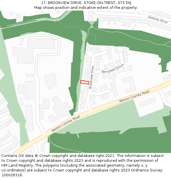 17, BROOKVIEW DRIVE, STOKE-ON-TRENT, ST3 5XJ: Location map and indicative extent of plot