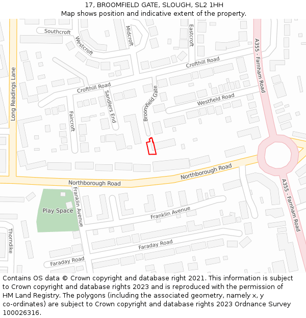 17, BROOMFIELD GATE, SLOUGH, SL2 1HH: Location map and indicative extent of plot