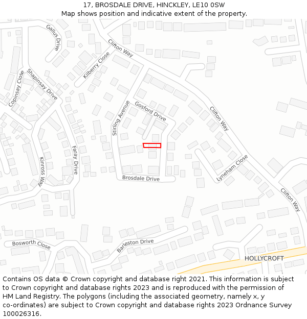 17, BROSDALE DRIVE, HINCKLEY, LE10 0SW: Location map and indicative extent of plot