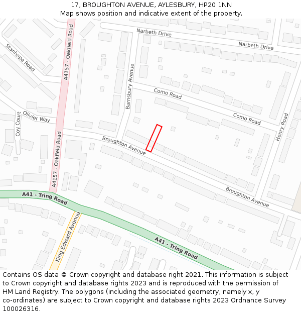 17, BROUGHTON AVENUE, AYLESBURY, HP20 1NN: Location map and indicative extent of plot