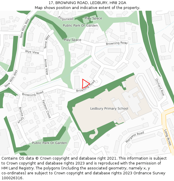 17, BROWNING ROAD, LEDBURY, HR8 2GA: Location map and indicative extent of plot