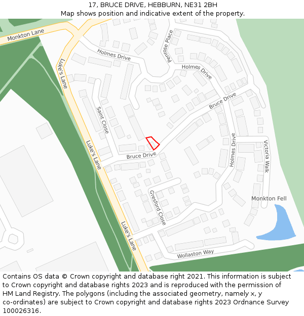 17, BRUCE DRIVE, HEBBURN, NE31 2BH: Location map and indicative extent of plot