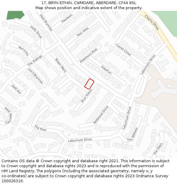 17, BRYN EITHIN, CWMDARE, ABERDARE, CF44 8SL: Location map and indicative extent of plot