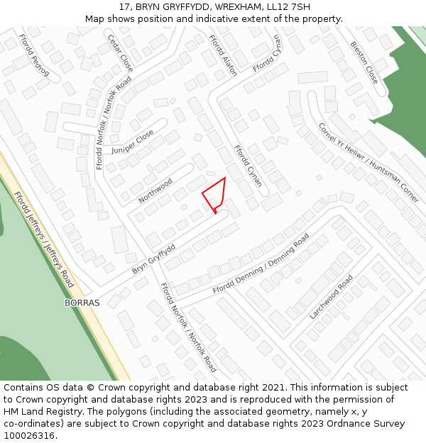 17, BRYN GRYFFYDD, WREXHAM, LL12 7SH: Location map and indicative extent of plot