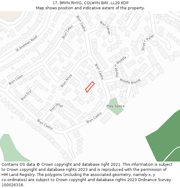 17, BRYN RHYG, COLWYN BAY, LL29 6DP: Location map and indicative extent of plot