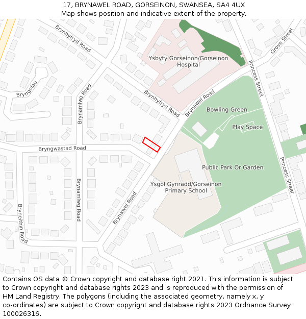 17, BRYNAWEL ROAD, GORSEINON, SWANSEA, SA4 4UX: Location map and indicative extent of plot