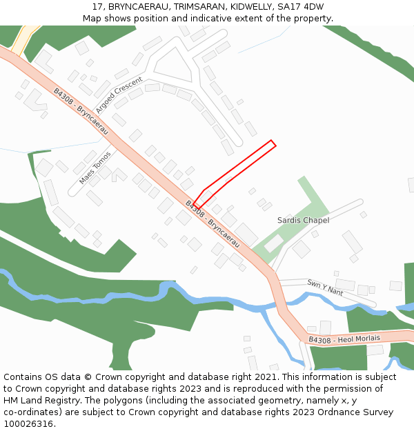 17, BRYNCAERAU, TRIMSARAN, KIDWELLY, SA17 4DW: Location map and indicative extent of plot