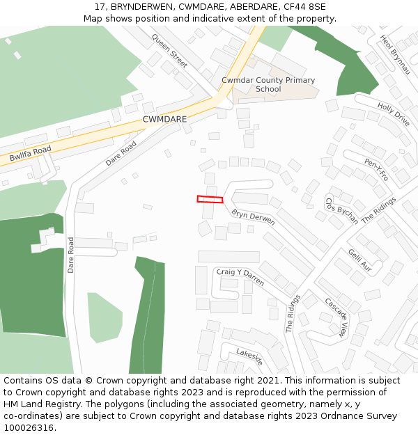 17, BRYNDERWEN, CWMDARE, ABERDARE, CF44 8SE: Location map and indicative extent of plot