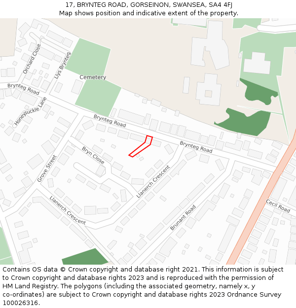 17, BRYNTEG ROAD, GORSEINON, SWANSEA, SA4 4FJ: Location map and indicative extent of plot