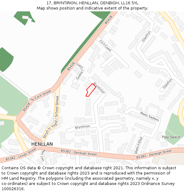 17, BRYNTIRION, HENLLAN, DENBIGH, LL16 5YL: Location map and indicative extent of plot