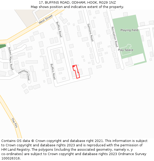 17, BUFFINS ROAD, ODIHAM, HOOK, RG29 1NZ: Location map and indicative extent of plot