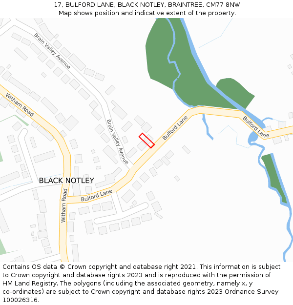 17, BULFORD LANE, BLACK NOTLEY, BRAINTREE, CM77 8NW: Location map and indicative extent of plot