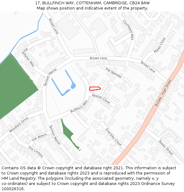 17, BULLFINCH WAY, COTTENHAM, CAMBRIDGE, CB24 8AW: Location map and indicative extent of plot