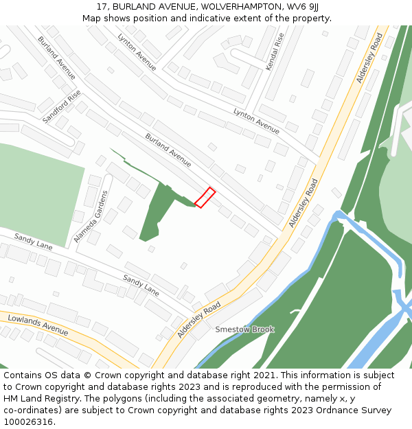 17, BURLAND AVENUE, WOLVERHAMPTON, WV6 9JJ: Location map and indicative extent of plot