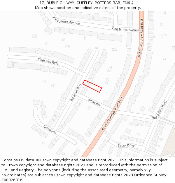 17, BURLEIGH WAY, CUFFLEY, POTTERS BAR, EN6 4LJ: Location map and indicative extent of plot