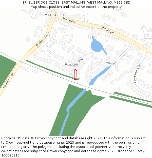 17, BUSBRIDGE CLOSE, EAST MALLING, WEST MALLING, ME19 6BD: Location map and indicative extent of plot