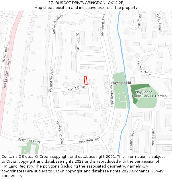 17, BUSCOT DRIVE, ABINGDON, OX14 2BJ: Location map and indicative extent of plot