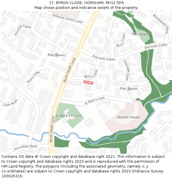 17, BYRON CLOSE, HORSHAM, RH12 5PA: Location map and indicative extent of plot