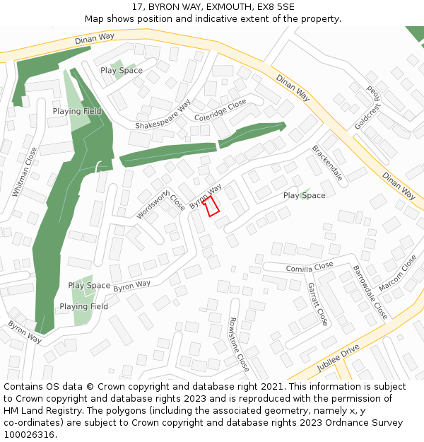 17, BYRON WAY, EXMOUTH, EX8 5SE: Location map and indicative extent of plot