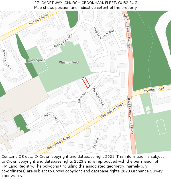 17, CADET WAY, CHURCH CROOKHAM, FLEET, GU52 8UG: Location map and indicative extent of plot